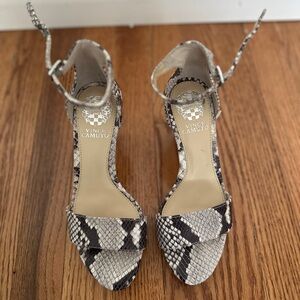 Vince Camuto Snake Print Heels in Black and White